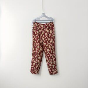 Vintage Talbots red and tan 100% silk pants geometric print size 10